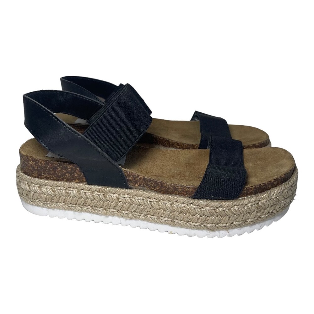 Steve Madden Sandal Womens Black Platform Espadrille Braided‎ Jute Cork Footbed